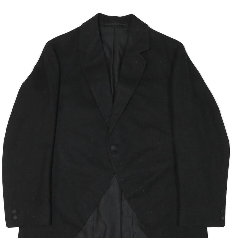 Mens Black Wool Blend Tailcoat Jacket M Classic Button Closure Formal Suit