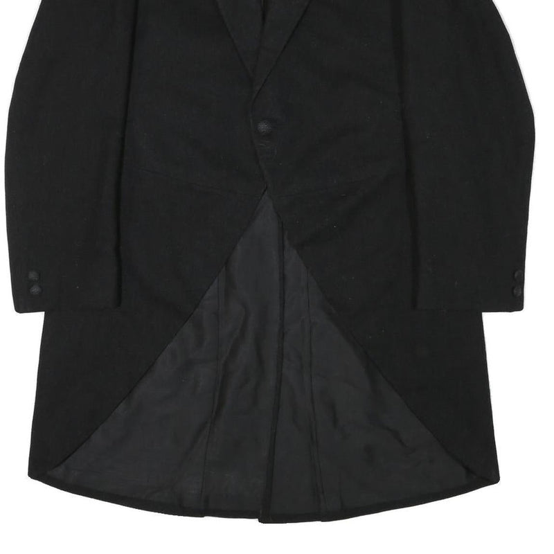 Mens Black Wool Blend Tailcoat Jacket M Classic Button Closure Formal Suit
