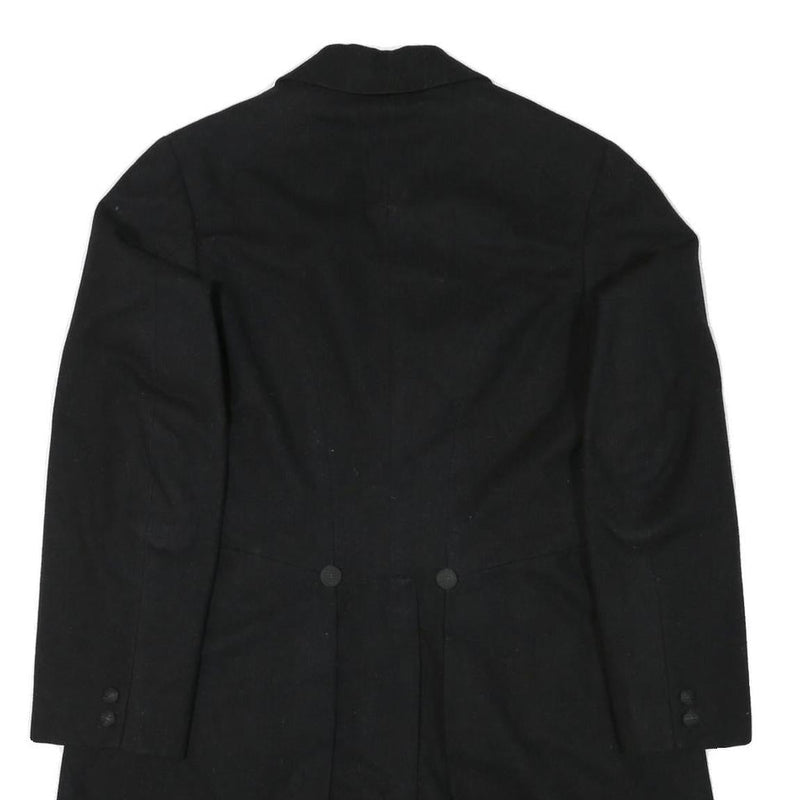 Mens Black Wool Blend Tailcoat Jacket M Classic Button Closure Formal Suit