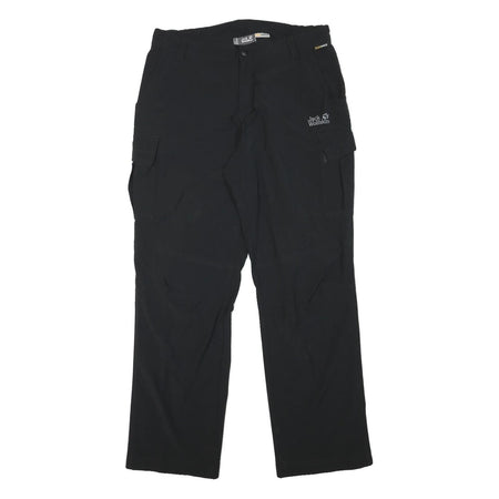 JACK WOLFSKIN Mens Black Polyester Blend Regular Cargo Trousers W32 L31 Outdoor