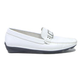 GEOX Womens White Leather Loafers UK 4 Comfortable Casual Slip-On Shoes