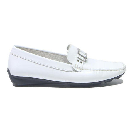 GEOX Womens White Leather Loafers UK 4 Comfortable Casual Slip-On Shoes