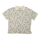 LL BEAN Mens Beige Leaf Print Short Sleeve Polo Shirt XL Cotton Blend Summer