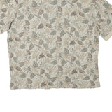 LL BEAN Mens Beige Leaf Print Short Sleeve Polo Shirt XL Cotton Blend Summer