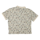 LL BEAN Mens Beige Leaf Print Short Sleeve Polo Shirt XL Cotton Blend Summer