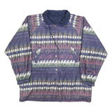 Womens Blue Button Jacket L Polyester Blend Patterned Cosy Warm Casual