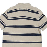 TOMMY HILFIGER Mens Beige & Navy Striped Short Sleeve Polo Shirt L Cotton Blend