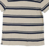 TOMMY HILFIGER Mens Beige & Navy Striped Short Sleeve Polo Shirt L Cotton Blend