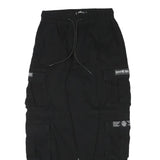 FB SISTER Mens Cotton Blend Black Relaxed Cargo Trousers W26 L26 Drawstring