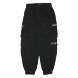 FB SISTER Mens Cotton Blend Black Relaxed Cargo Trousers W26 L26 Drawstring