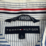 Tommy Hilfiger Striped Short Sleeve Shirt - Large Blue Cotton