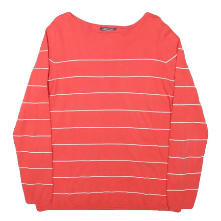 TOMMY HILFIGER Womens Red & White Patterned Crew Neck Basic Knit Jumper L Cotton