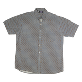 MAUI Mens Blue Brown Patterned Cotton Shirt XL Short Sleeve Button Collar