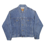 CAPEZIO Mens Blue Denim Jacket S Cotton Button Front Plain Classic Style