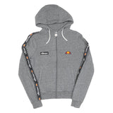ELLESSE Womens Grey ¼ Zip Hoodie UK 8 Cotton Logo Tape Sleeve Casual