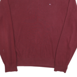 TOMMY HILFIGER Mens Maroon Plain V-Neck Basic Knit Jumper L Casual Cotton Style