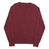 TOMMY HILFIGER Mens Maroon Plain V-Neck Basic Knit Jumper L Casual Cotton Style