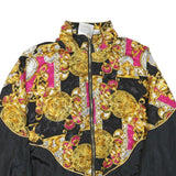Womens Black & Pink Baroque Pattern Nylon Zip Jacket S Casual Light Outerwear