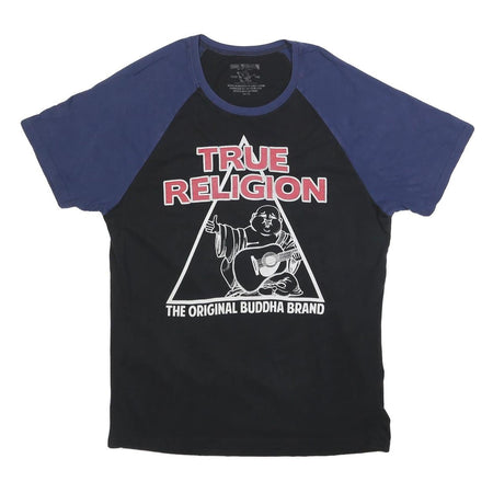 TRUE RELIGION Mens Black & Blue Graphic T-Shirt XL Short Sleeve Crew Neck