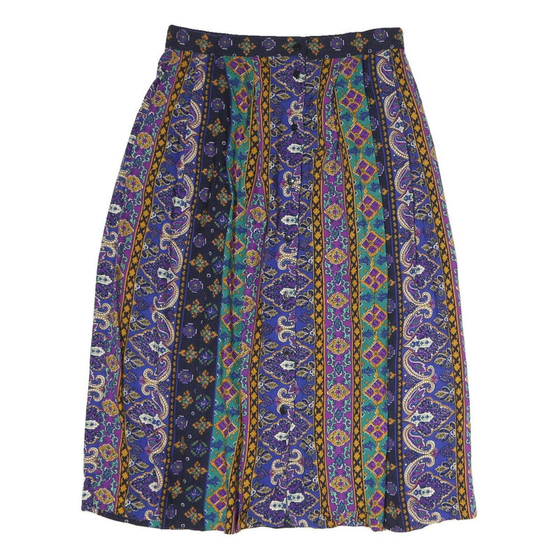 SUMMIT PALACE Womens Purple Green Yellow Printed Pleated Midi Polyester Skirt M