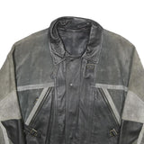 LET'S GO Mens Black & Grey Leather Button Jacket L Suede Patchwork Comfortable
