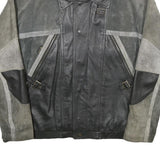 LET'S GO Mens Black & Grey Leather Button Jacket L Suede Patchwork Comfortable