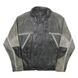 LET'S GO Mens Black & Grey Leather Button Jacket L Suede Patchwork Comfortable