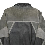 LET'S GO Mens Black & Grey Leather Button Jacket L Suede Patchwork Comfortable