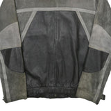 LET'S GO Mens Black & Grey Leather Button Jacket L Suede Patchwork Comfortable