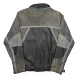 LET'S GO Mens Black & Grey Leather Button Jacket L Suede Patchwork Comfortable