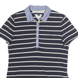 TOMMY HILFIGER Mens Navy Blue & White Striped Short Sleeve Polo Shirt L Cotton
