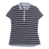 TOMMY HILFIGER Mens Navy Blue & White Striped Short Sleeve Polo Shirt L Cotton