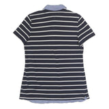 TOMMY HILFIGER Mens Navy Blue & White Striped Short Sleeve Polo Shirt L Cotton