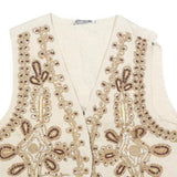 GARRY Mens Cream Linen Blend Embroidered Vest S Plain Stylish Summer Waistcoat