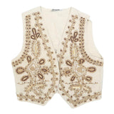 GARRY Mens Cream Linen Blend Embroidered Vest S Plain Stylish Summer Waistcoat
