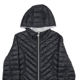 NAUTICA Womens Black & Grey Reversible Quilted Jacket XL Nylon Zip Hooded
