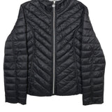 NAUTICA Womens Black & Grey Reversible Quilted Jacket XL Nylon Zip Hooded