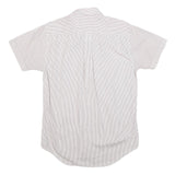 BURBERRY Mens White & Brown Stripe Shirt S Cotton Button-Down Short Sleeve