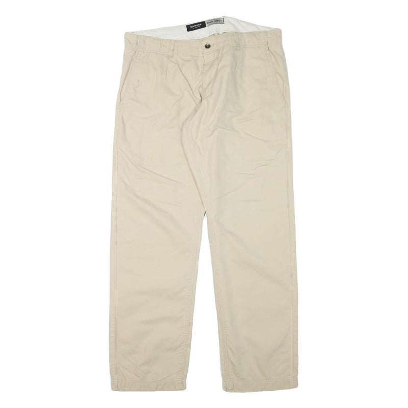 DOCKERS Mens Cotton Blend Beige Relaxed Straight Trousers W37 L32 Casual Wear