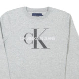 CALVIN KLEIN JEANS Womens Grey Cotton Blend Crew Neck M Logo Sweatshirt