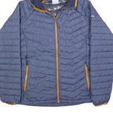 COLUMBIA Womens Blue & Tan Quilted Hooded Jacket XL Polyester Blend Zip Outdoor