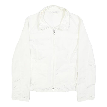 MARELLA Womens White Jacket UK 10 Polyamide Blend Zip Classic Plain Lightweight