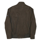 PIERRE CARDIN Mens Brown Classic Jacket L Polyester Blend Plain Zip Long Sleeve