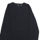 CALVIN KLEIN Mens Black Plain Wool Jumper V-Neck Basic Knit L Classic Style