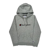 Champion Spellout Hoodie - Large Gray Cotton Blend