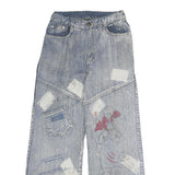 REN WOFEI Mens Blue Regular Straight Denim Stone Wash Jeans W26 L27 Distressed