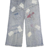 REN WOFEI Mens Blue Regular Straight Denim Stone Wash Jeans W26 L27 Distressed