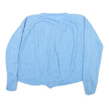 DOUBLE KNIT Womens Blue Plain Jumper Button Neck Basic Knit L Lightweight Soft