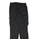 BLACKZI Mens Regular Black Cargo Trousers W29 L33 Cotton Blend Drawstring
