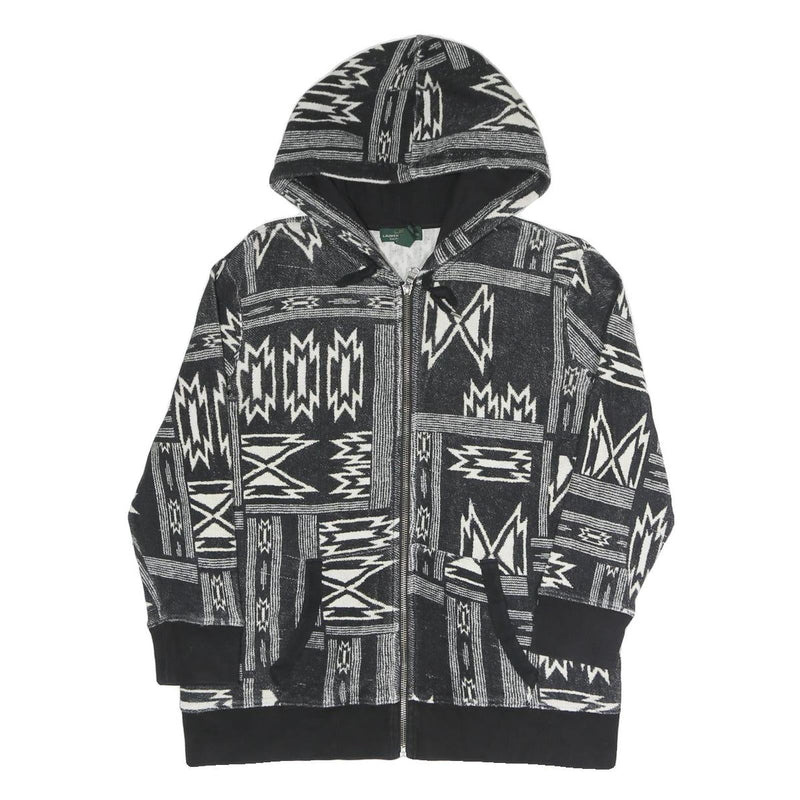 LAUREN RALPH LAUREN Womens Black & White Geometric Full Zip Hoodie L Relaxed Fit